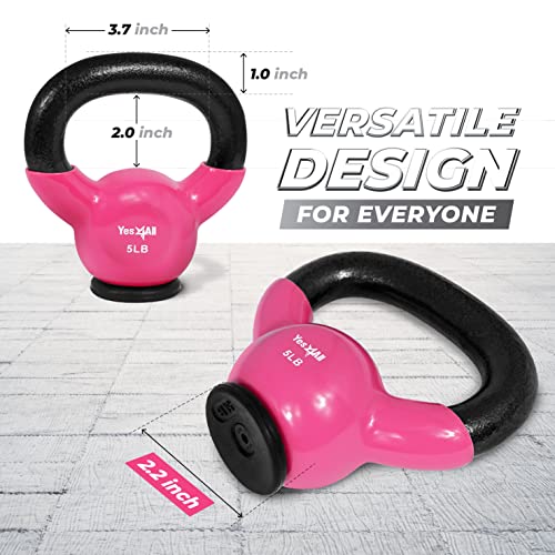 Yes4All Kettlebells Rubber Base, Kettlebell Set for Women, Strength Training Kettlebells Weights (10-65 lbs) - color: A. 5LB - Pink