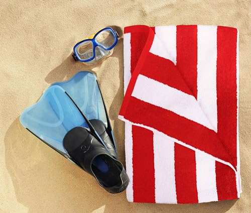 Utopia Towels Pack of 4 Cabana Beach Towels, Oversized 30 x 60 Inches Cotton Beach Towel Set, Smooth Ring Spun Texture for Pool and Swim Days, Modern Striped Design Bath Towels, Red - color: Red, size: 30 x 60 - 4 Pack