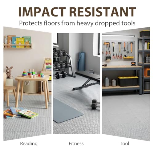 24 Tiles Interlocking EVA Foam Floor Tiles, Puzzle Exercise Mat, Home Gym and Garage Workout Mat, Black, 20 in x 20 in x 0.39 in, 64 Sq Ft (24, Grey) - color: Grey