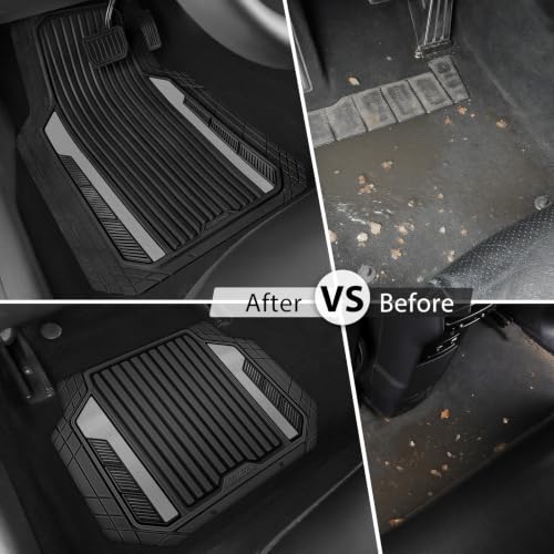 CAR PASS Heavy Duty Rubber Car Mats Metallic, Aluminum Film All Weather Floor Mats Waterproof Universal Trim to Fit Automotive SUV Sedan Van Truck 4 Piece Deep Dish Two-Tone Sporty Black Gray Chrome - color: Black and Gray