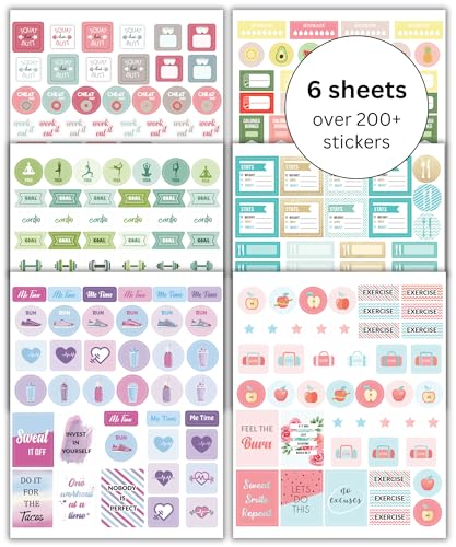 Lamare Workout, Fitness & Food Planner Stickers for Adults, Journal Sticker - style: Fitness Stickers