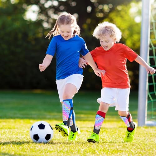 Soccer Shin Guards for Kids Girls Toddler, Shin Pads Shin Guard Equipment with Ankle and Leg Calf Protection Shin Guards Soccer for Kids 2-7 Years - color: Rainbow Mermaid