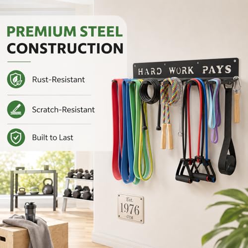 Home Gym Accessories Organization Storage Rack Equipment For Home 8 Hook Wall Hanger Display Gear Barbells Resistance Bands Jump Ropes Lifting Belt Hanger Accessories Hardware Included - color: Hard work pays