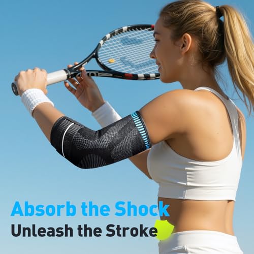 AGPTEK Elbow Compression Sleeve with 2 Gel Pads, Pain Relief Elbow Brace Tendonitis and Tennis Golfer's Elbow, Breathable Arm Sleeve Support for Tennis, Golf, Basketball, Weightlifting, XL - size: XL