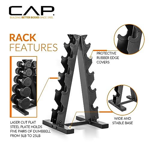 CAP Barbell 150 LB Coated Hex Dumbbell Weight Set with Vertical Rack | Multiple Options - color: Blue Rack, style: 12-Sided Chrome Handle