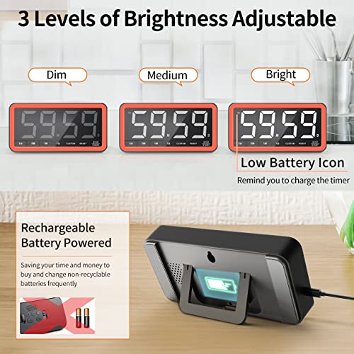 VOCOO Digital Kitchen Timer with 7.8” Extra Large Display, Magnetic LED, with 3 Brightness, 4 Alarms and 3 Volume Levels, Battery Powered Countdown Count Up Timer for Cooking, Classroom, Home Gym - color: Black Red