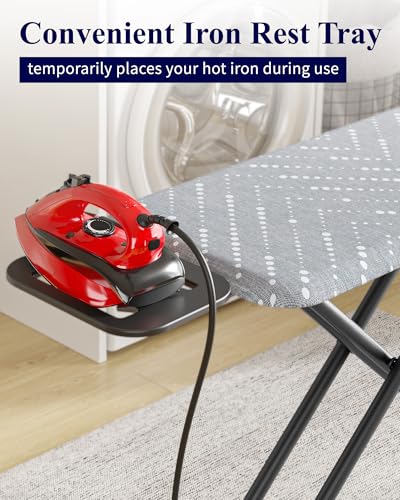 Kitsure Folding Ironing Board - Height Adjustable Iron Board in Full Size, Wobble-Free & Heavy-Duty Ironing Board with Cover and Pad for Heat Resistance, Grey, 43" L x 13" W x 35.8" H - color: Gray