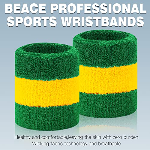 BEACE Sweatbands Sports Wristband for Men & Women - Moisture Wicking Athletic Cotton Terry Cloth Sweatband for Tennis, Basketball, Running, Gym, Working Out - color: Red Whi Blu/Rainbow/GR YE GR
