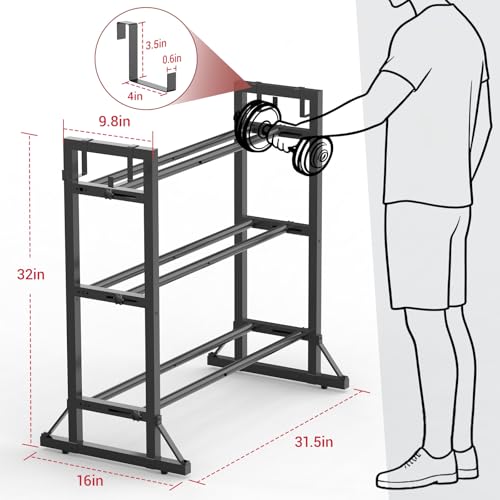 3 Tier Adjustable Dumbbell Rack Stand, Heavy Duty Carbon Steel Weight Storage Organizer for Home Gym, Easy Assembly, 450 lb Capacity for Dumbbells & Kettlebells (Dumbbell Rack Stand Only)