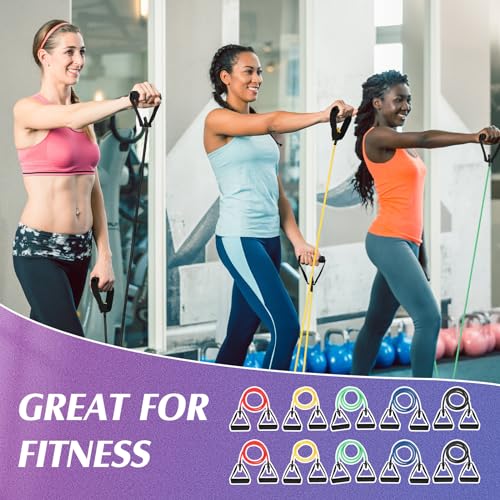 Shappy 10 Pcs Resistance Bands with Handles Exercise Stretch Bands for Exercise Woman Man Training Physical Therapy Workouts Fitness - color: yellow, red, green, blue, black