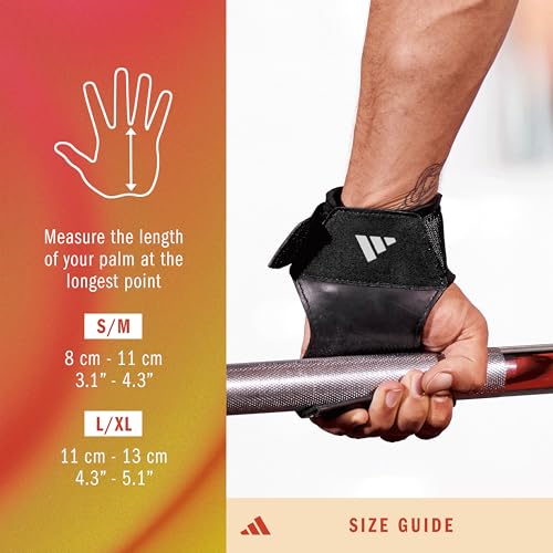 adidas Padded Lifting Grips, Wrist Wraps for Weightlifting with Rubberized Palm & Secure Wrist Fastening - size: Large/XLarge