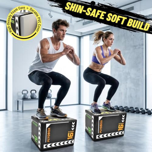 Soft Plyo Box 12/14/16 in Foam Jump Trainer for Home Gym - size: 16+Black