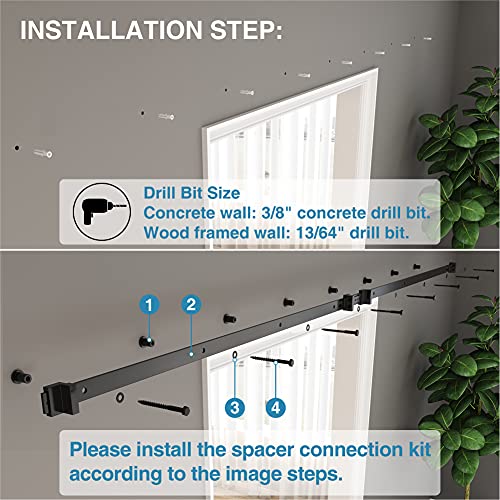 ZEKOO 1-3/8" Barn Door Hardware Spacers with Lag Bolts Wall Anchor, 4 Sets | Heavy Duty Sliding Door Hardware Rail Spacers Replacement for Connecting Track, Carbon Steel Connection Device, Matte Black - size: 1-3/8'' 4-PCS