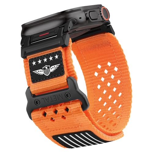 Rugged Nylon Band for Apple Watch Ultra 3/2/1 Series 11 10 9 8 7 6 5 4 SE/3/2/1 for Men,Breathable Stars-Stripes Flag Wristband Workout Athletic Strap for iWatch Ultra Bands 49mm 46mm 45mm 44mm 42mm - color: 03-Orange-Metal adapter, size: 49/46/45/44/42MM
