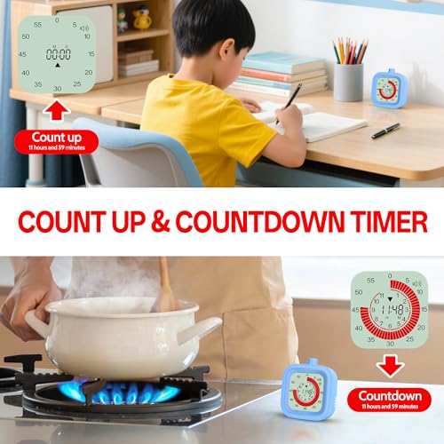 Digital Visual Timer for Kids 12hours Countdown countup Kitchen Timer Student Timer Gym Timer (Black) - color: Black