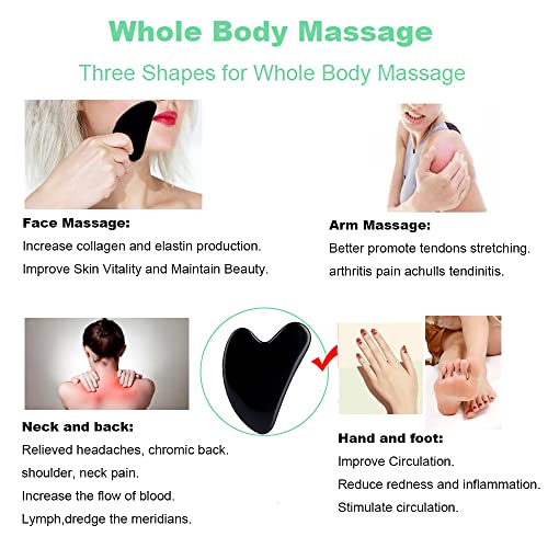 Gua Sha Facial Tools, Black Obsidian Gua Sha Massage Tool, Natural Jade Guasha Tool for Face and Body Skin Massage. Gua Sha Set for SPA Acupuncture Therapy, Trigger Point Treatment. - color: Black