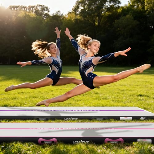 VOFiTNY All Purpose Gymnastics Mat 6.6/10/13/16/20 ft Sturdy Inflatable Tumble Track for Home/Gym - color: Pink/Black, size: 20ft*3.3ft*4inches(6m*1m*0.1m)