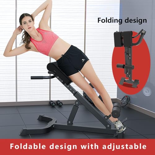 Adjustable Hyperextension Bench, Foldable Roman Chair, Back Extension Equipment, Black, Home Gym Workout