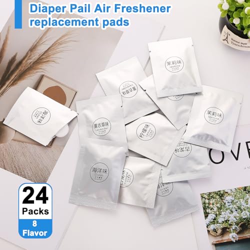 24 Pack Diaper Pail Air Freshener Pads Diaper Pail Deodorizer Disc Baby Trash Can Deodorizer Replacement Tablets Odor Eliminator Refill Scented (8 Flavors) - color: 24 Pack 8 Flavors