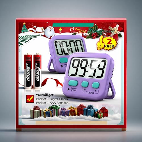 Antonki 2 Pack Digital Timer for Kids, Magnetic Countdown Kitchen Timers for Cooking, Egg, Classroom, Teacher, Exercise, Study, Oven - Battery Included - color: Fresh Purple