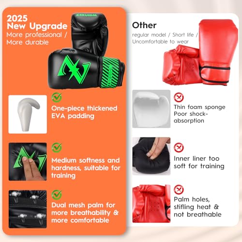 Kids Boxing Gloves 6 oz Youth Training Sparring Gloves for 3–12, Leather Ventilated Mesh, Boys Girls Junior Punching Gloves for PunchBag Focus Pads MMA Muay Thai Kickboxing - color: Green