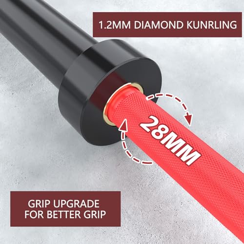 TECHNOAGE 7ft Olympic Barbell 45LB – 1500LB Capacity Weightlifting Bar with Needle Bearings & 28mm Knurled Grip, Powerlifting Strength Bar for Squat Bench Deadlift, Home Gym Olympic Weight Bar - color: Black Red
