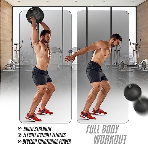 Yes4All Slam Balls, 10-40lb Weighted Ball Weight, Durable PVC Sand Filled Workout Dynamic Slam Ball for Strength Training, Tread, Black, 25lbs - color: Black, style: E. 25lbs