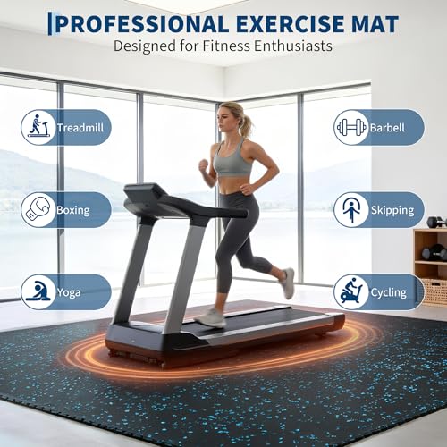 Garvee Exercise Equipment Mats 0.56" Thick 48 Sq ft Gym Flooring – 12 Tiles (24" x 24") Rubber Top with High Density EVA Foam, Interlocking Puzzle Workout Mats for Home Gym Exercise– Black/Blue