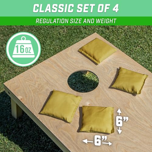 GoSports Classic Cornhole Bean Bags Set of 4-16 Colors Available - Regulation All Weather, Mix and Match - color: Gold