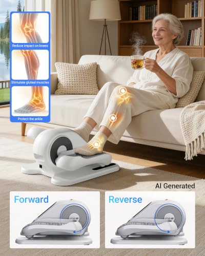 UMAY Under Desk Elliptical Eclipse Leg Exerciser Electric as seen on TV | Foot Pedal Peddler Seated Exercise Machine for Seniors 12 Level Speeds Manual Auto Mode with Remote for Home Office - color: Pure White