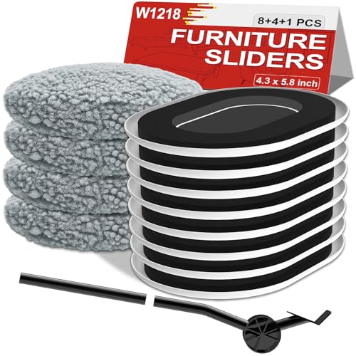 Furniture Sliders for Hardwood Floors: Multi-Surface 3-in-1 Movers Sliders | Moving Pads with 8PCS Carpet Sliders+4PCS Hard Floor Socks+1 Lifter - Protect Floor and Easily Move Furniture - size: 5.8*4.3in Oval 8+4+1Pack