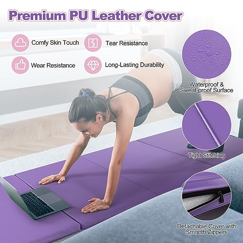 Goplus Gymnastics Mat, Folding Tumbling Mat with Carry Handles, Hook & Loop Fasteners, 4 Panels for Fitness Exercise Yoga Stretching Aerobics Workouts, Thick Gym Mats for Home - color: Purple