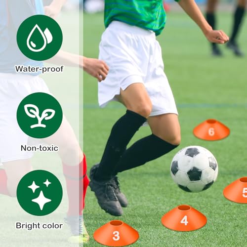 10 Pcs Numbered Sports Disc Cones 1-10 Soccer Cones with Mesh Carry Bag Flexible Agility Cones Soft Field Cones for Gym PE Classes School Activities Games, Sports Training Equipment - color: Orange