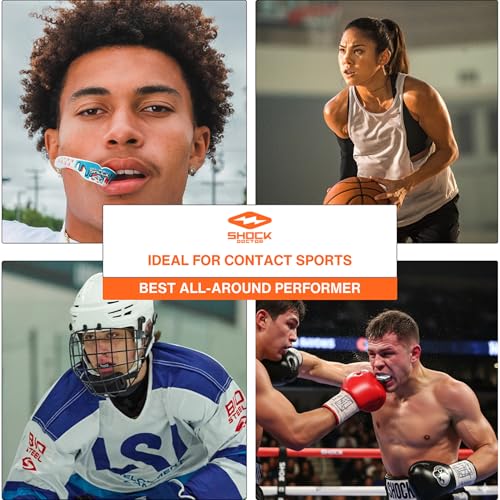 Shock Doctor Mouth Guard, Custom Fit Football Mouth Guard, Moldable Mouth Guard Boxing, Lacrosse, Hockey, MMA, Football & More, Mouthpiece, Mouthguard Sports, Youth - Strapped - size: Youth - STRAPPED
