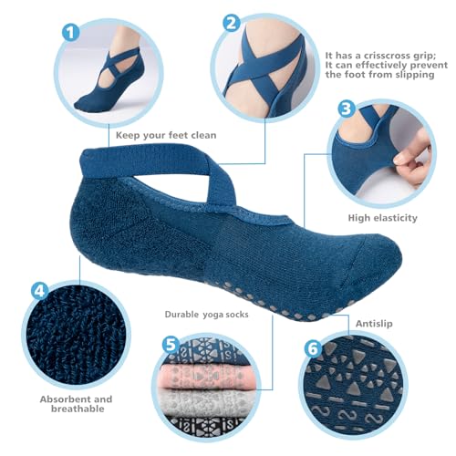 BKP Yoga Socks for Women,Pilates Socks Non Slip Grip Socks Suitable for Ballet,Plasticity,Dance,Home,Training - color: 4pairs-(2black&1pink&1purple)