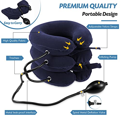 Jaximy Neck Stretcher, Cervical Traction Device, Neck Traction Device, Neck Pain Relief, Adjustable Inflatable Neck Brace & Neck Stretcher Cervical Traction, Neck Decompression Home Use (Blue) - color: Blue