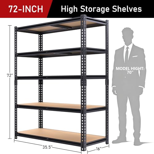 72" H Garage Storage Shelves,Storage Shelves Heavy Duty,2400LBS Metal Shelving Units,Adjustable Garage Shelving Heavy Duty for Garage Storage,Warehouse,16"x35.5"x72 - size: 72" H x 35.5" W x 16" D