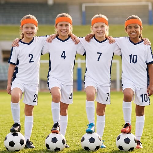 Sucrain 3 Pieces Sweatbands Set, 1 Pieces Sports Headband and 2 Pieces Wristbands,Wicking Sweat Head Band for Youth Womens Men - color: Orange