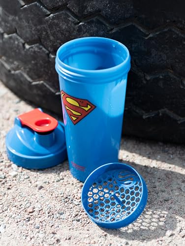 SmartShake Lite Justice League Superman Protein Shaker Bottle 800ml – BPA Free Leakproof Gym Protein Shakes Bottle for Protein Powder DC Comics Blue Water Bottle Superman Gifts - style: Superman
