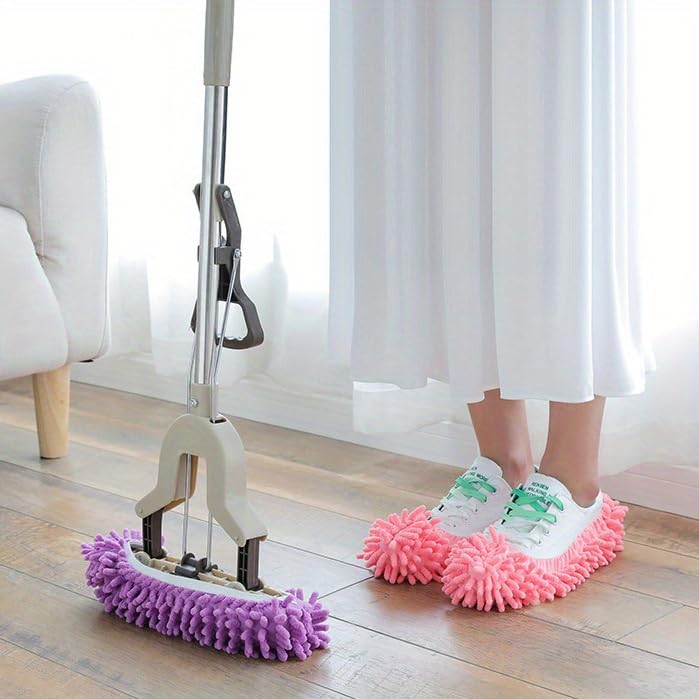 2pcs Lazy Mop Slippers Reusable Detachable Washable Chenille Dust Mop Shoes Cover for Floor Cleaning No Electricity Household Cleaning Tool for Living Room Bedroom Halloween - color: Purple