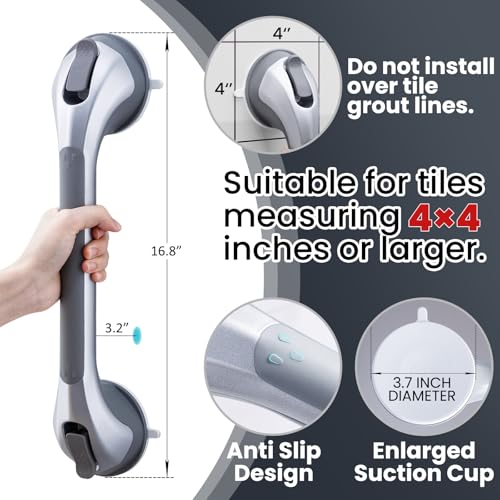 TAILI Shower Grab Bar 2 Pack 16 Inch Suction Grab Bars for Bathtubs & Showers, Heavy Duty Shower Handle Removable Shower Handrails for Elderly and Seniors, No Drilling Waterproof, Silver,G9 - color: Silver, size: 16.8"