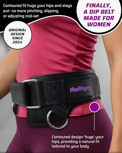 THEFITGUY Women’s Dip Belt for Weighted Dips, Pull-Ups & Belt Squats | Contoured no-pinch dip belt for women’s hips and smaller waists, with buckle closure, 2 straps, and metal hooks