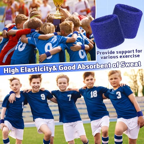 Lounsweer Wrist Sweatbands Bulk for Kids Adult Teams Sweat Bands Sports Wristband Athletic Neon Sweatbands for Football Basketball Tennis Running Gym Party Gifts - color: Royal Blue