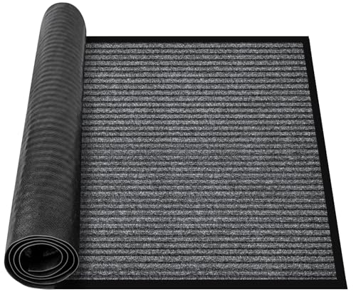 MYFAMIREA Commercial Floor Mat 2' x 3' Extra Large Front Door Industrial Rug Heavy Duty Brush Step Entrance Mat Weather Utility Rug with Non Slip Rubber Backing Low Profile for Entryway, Charcoal Grey - size: 2 x 3 Feet