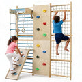 94.5 H 10-in-1 Swedish Ladder, Rock Climbing Wall for Kids and Adults with Slide, Swing, Gymnastic Rings, Rope Ladder, and Monkey Bar, Indoor Jungle Gym