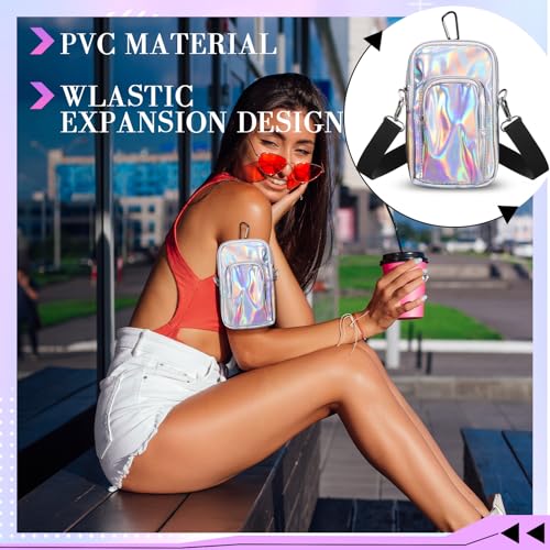 Carnival Arm Bag Silver Holographic Phone Armband Holder with Adjustable Strap Pouch Harness Women Summer Hiking Pack - color: Silver, style: Casual