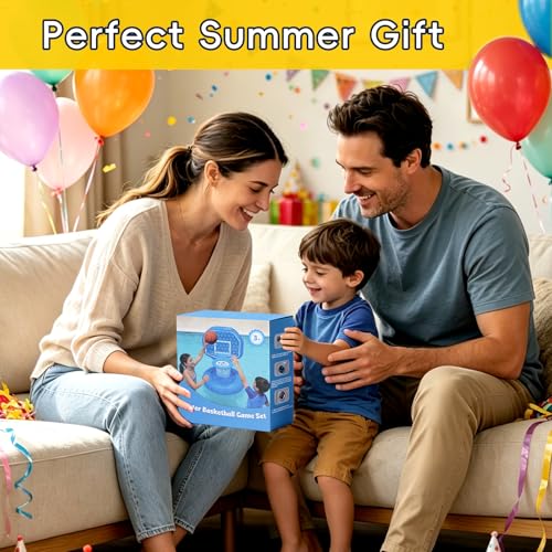 Pool Toys Inflatable Pool Floats Set, Inflatable Pool Basketball Hoop with 2 Balls for Indoor Outdoor Toddler Toys, Poolside Basketball Hoop Summer Water Toys for Boys Girls Age 3+