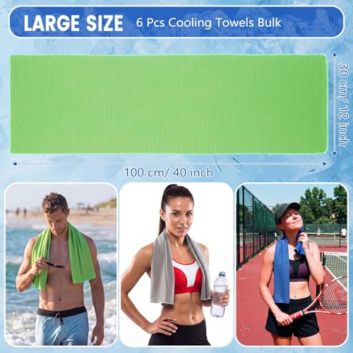 Hosuly 6 Pack Cooling Towels 40"x12" Ice Towel Cooling Neck Wraps Soft Breathable Chilly Stay Cool in Summer for Sports Yoga Golf Gym Activities(Dark Blue, Light Gray, Bright Green) - color: Dark Blue, Light Gray, Bright Green