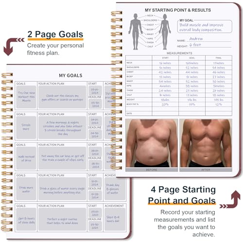 Guirnd Undated Fitness Workout Journal for Men & Women, A5(8.5" x 6.7") Fitness Journal Workout Planner, Workout Log Book Planner for Tracking, Motivating, and Achieving Your Fitness Goals-Vintage Red - color: Vintage Red