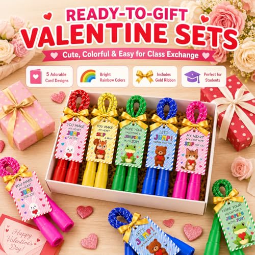 25 Set Jump Ropes for End of Year Student Gifts – 7.7ft Rainbow Adjustable Skipping Ropes Bulk with Cards for Teachers, Students, School Parties & Outdoor Activities - color: Rainbow